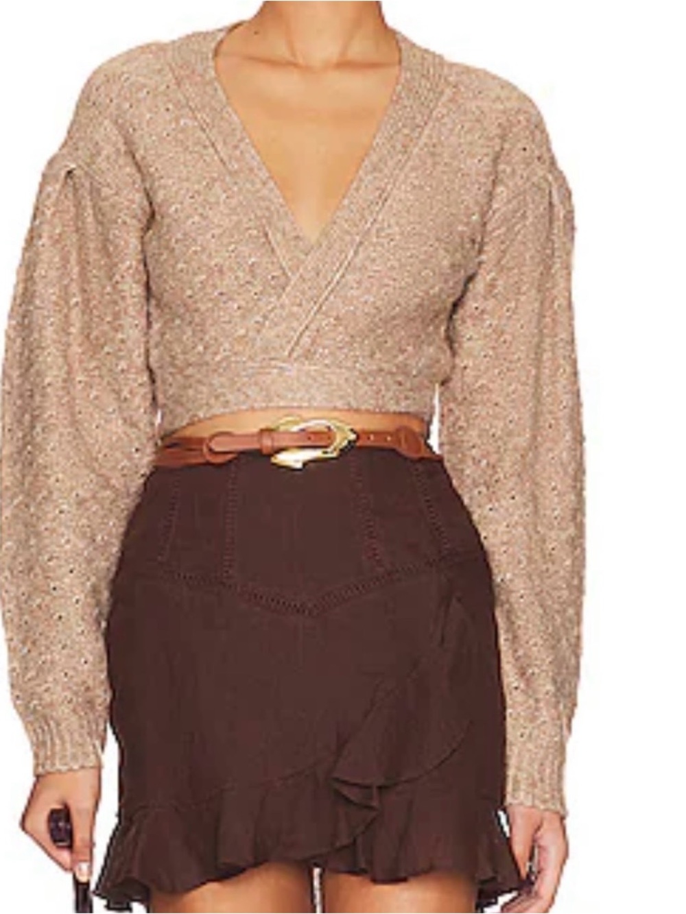 Lovers + Friends Cropped Wrap Knit Cardigan Sweater Beige/tan S
